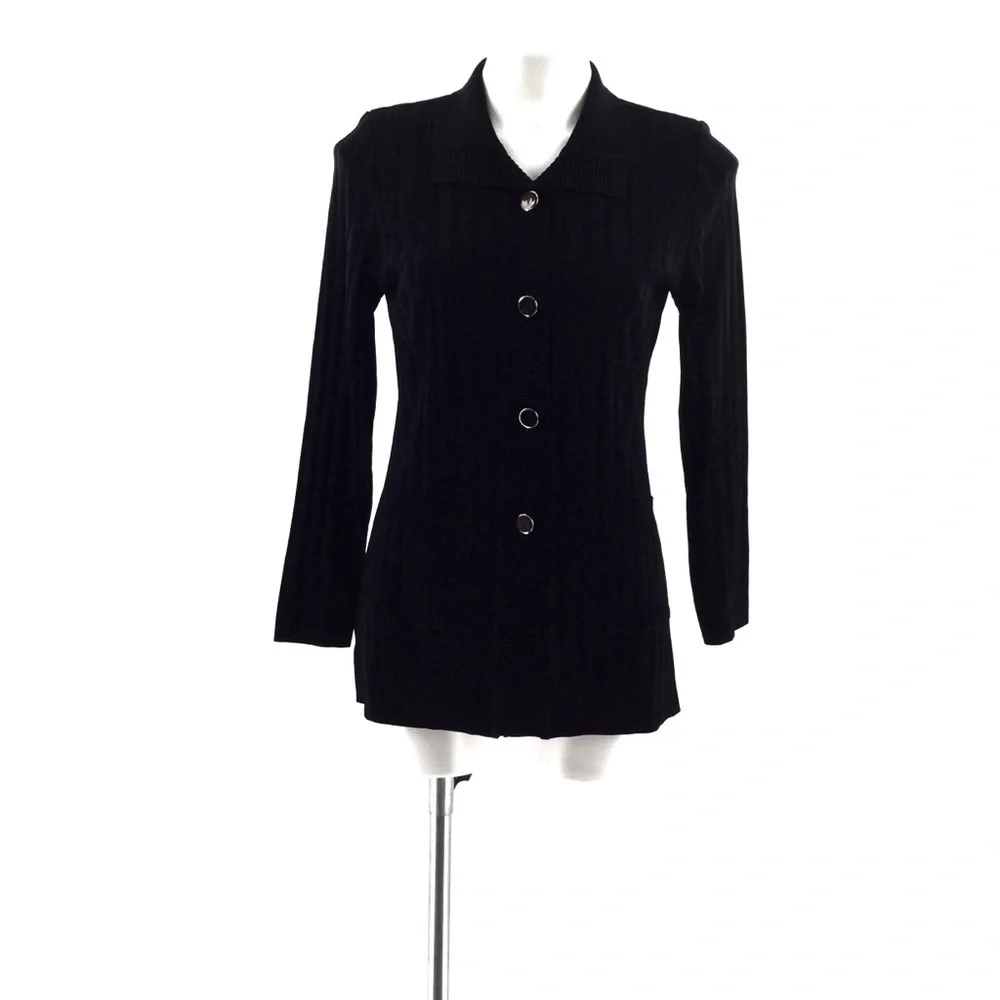 Exclusively Misook Petite Black Knit Button-Down‎ Cardigan